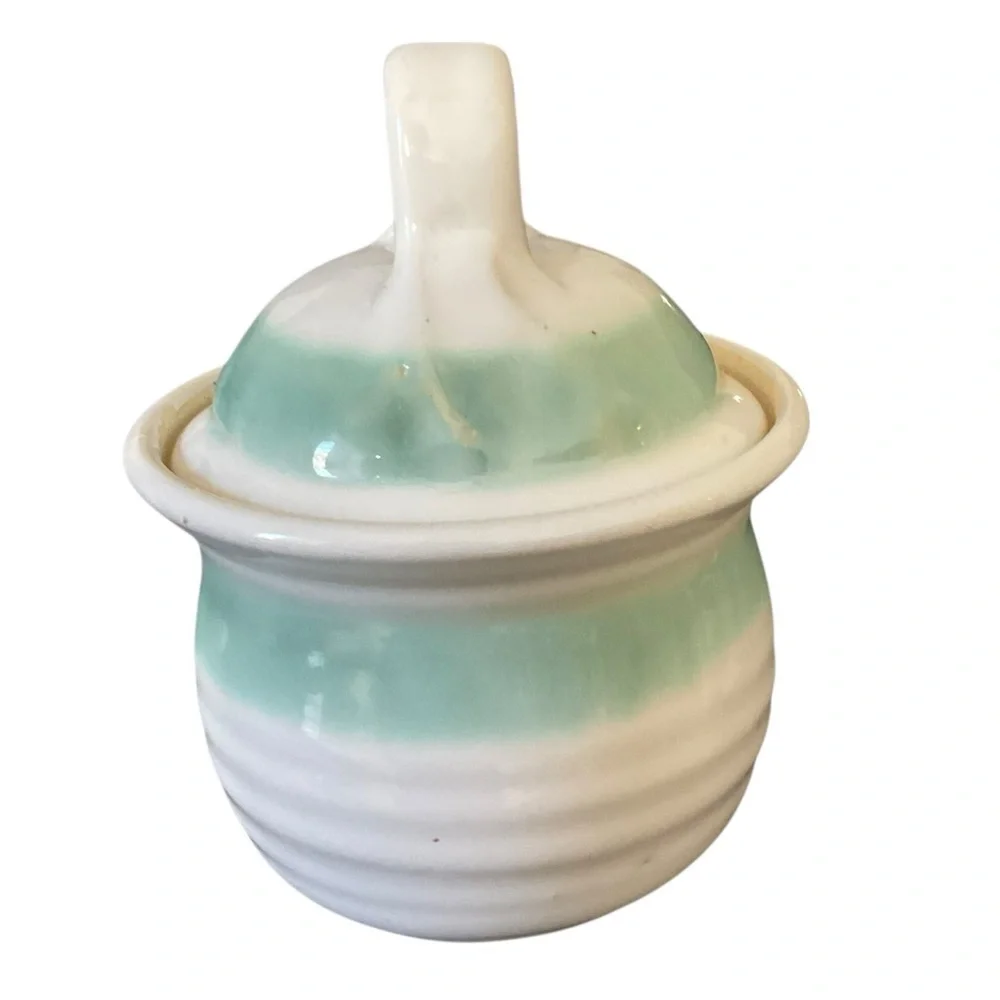 Jack Hernig NC Artist Studio Pottery Cream & Sugar Set Green- White Signed 2000